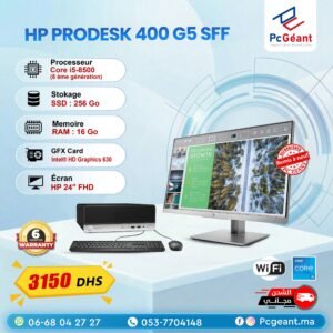 HP ProDesk 400 G5 SFF Core i5-8500 I 16Go DDR4 I 256Go SSD I HP 24″ FHD -Fremlisse [Remis à Neuf]